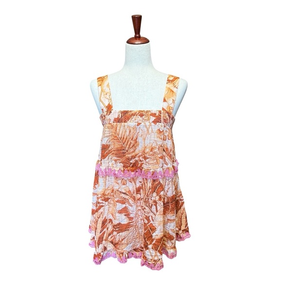 Anthropologie Ruffled Eyelet Tank Orange Pink Floral Size S #1668 - Picture 4 of 7